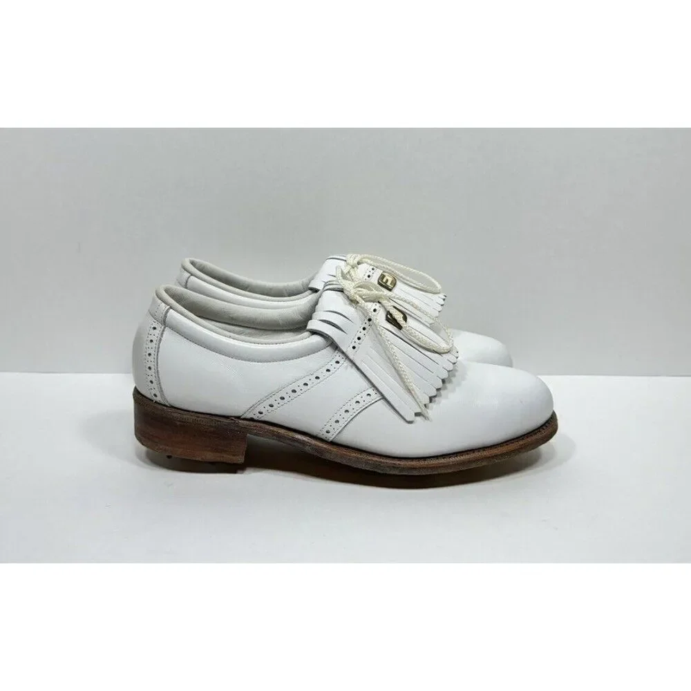 VTG FootJoy Classics Golf Shoes Womens‎ Sz 8 B Narrow White Saddle 91538 USA